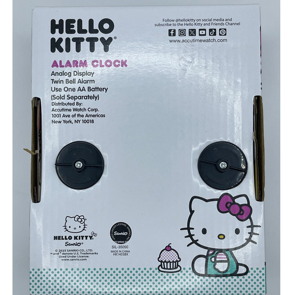 Hello Kitty Sanrio Pink Twin Bell Alarm Clock Strawberry Theme Analog NEW - Picture 2 of 6
